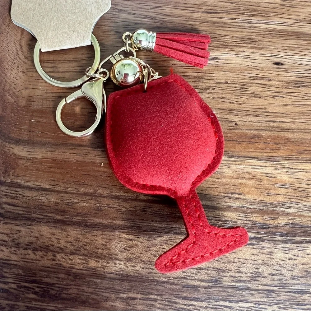 Multi-Color Bling Rhinestone Wine‎ Glass Puffy Tassel Key Chain Purse Charm